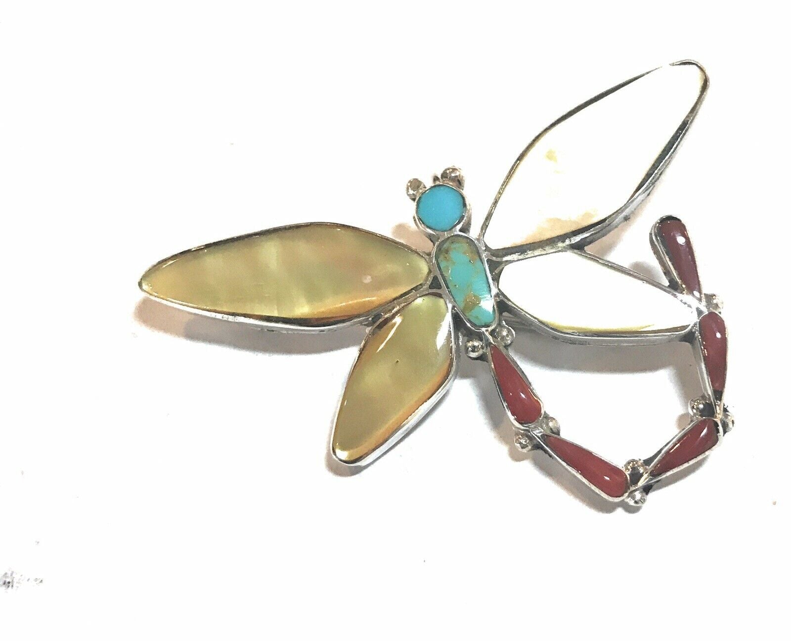Zuni Sterling Silver Multi Stone Dragonfly Pendant Pin