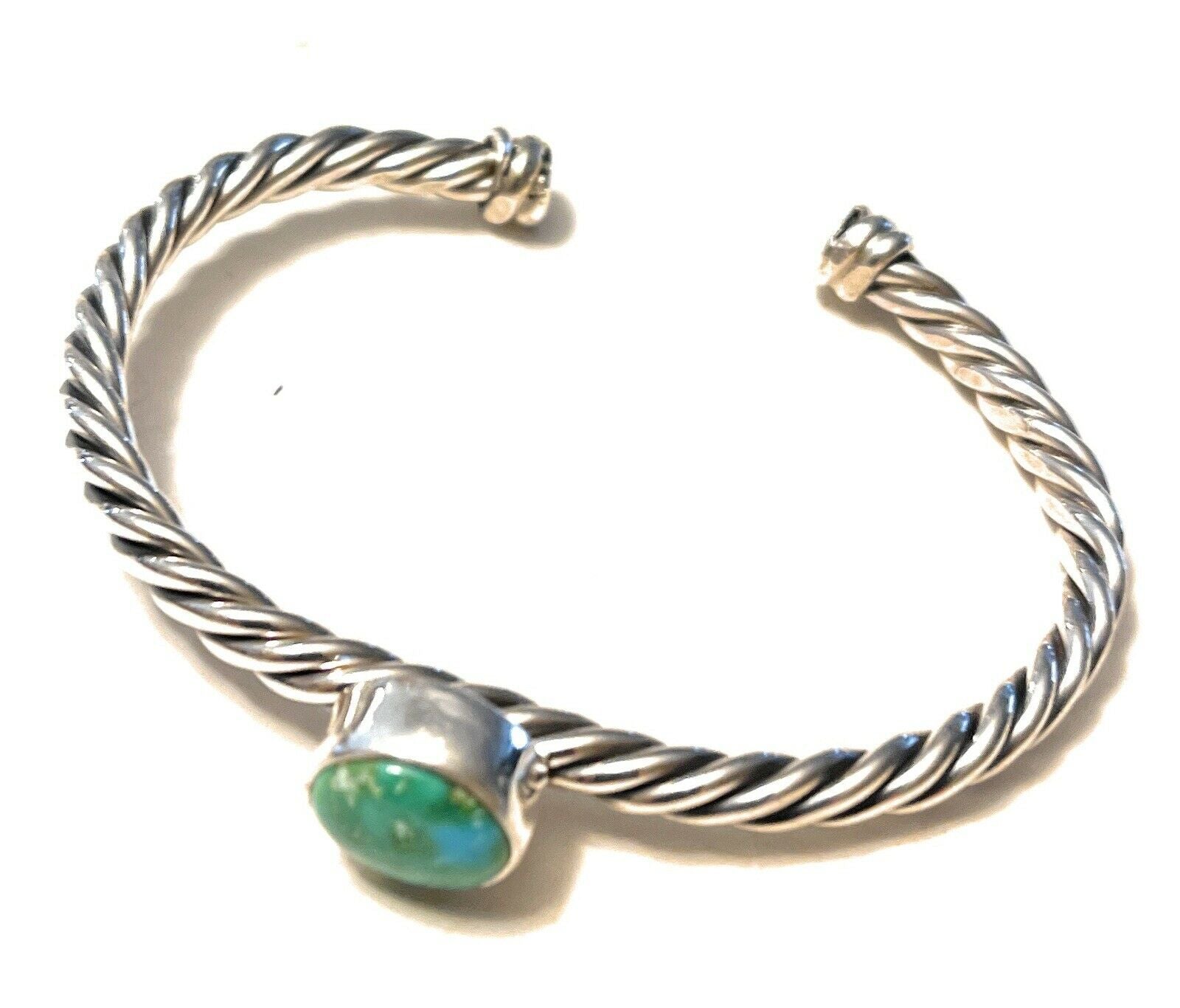 Handcrafted Sterling Silver Rope Twist Natural Turquoise Cuff Bracelet