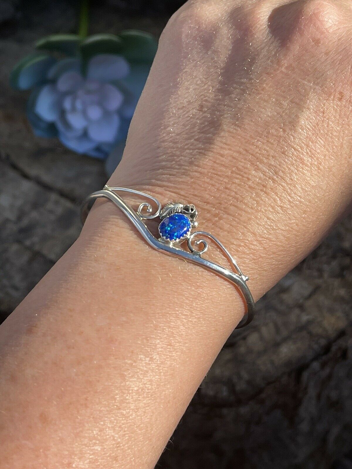 Handcrafted Sterling Silver Bright Blue Opal Bracelet