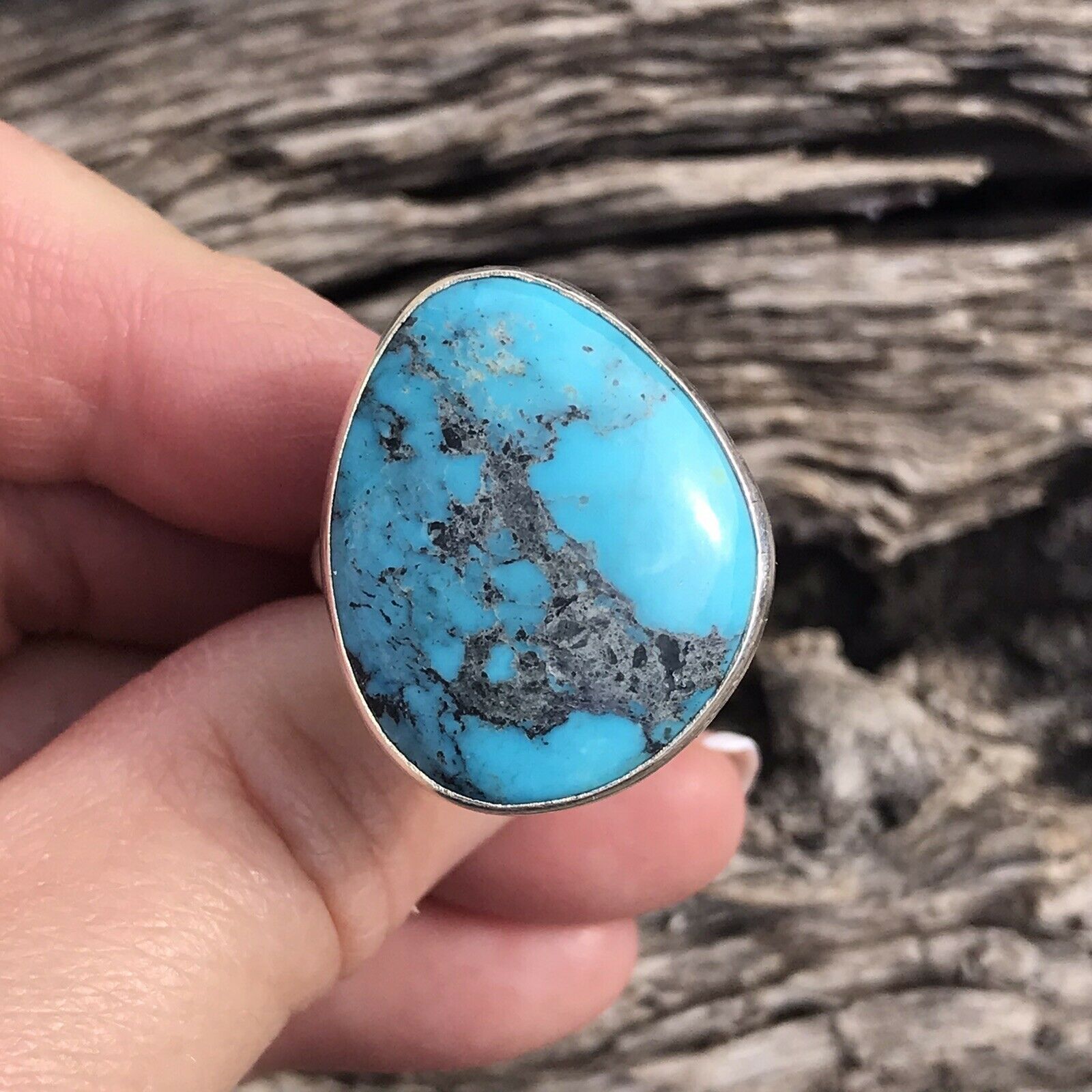 Handcrafted Stunning Rope Style Turquoise & Sterling Silver Ring Size 6