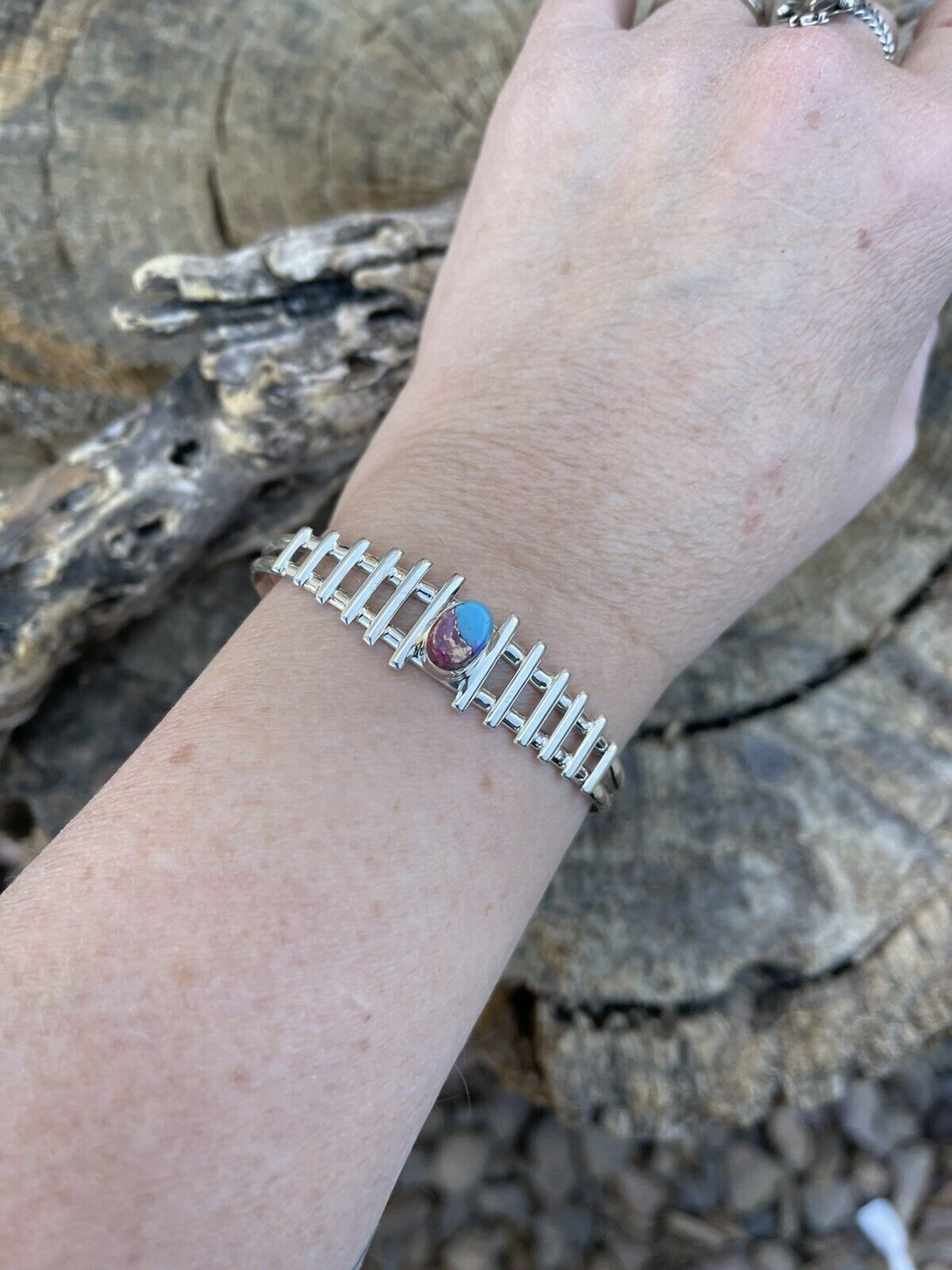 Handcrafted Pink Dream Mohave Sterling Silver Cuff Bracelet Signed