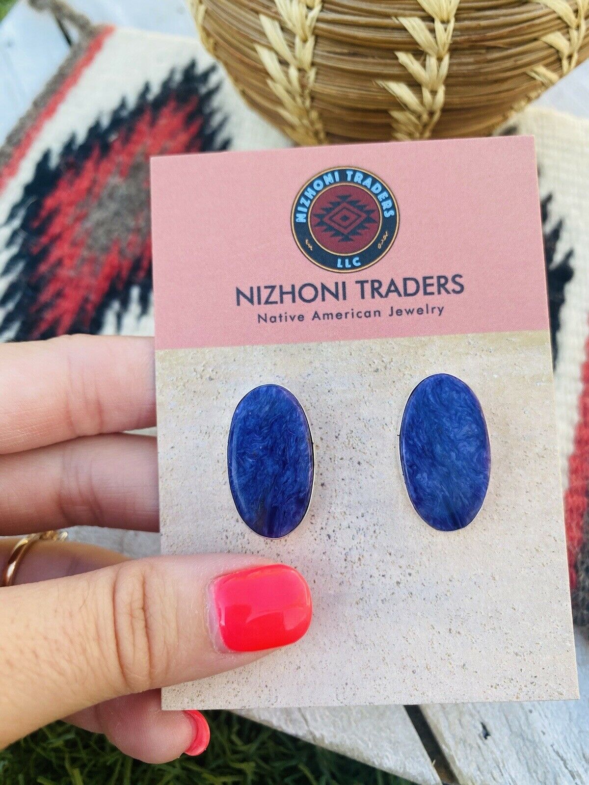 Handcrafted Sterling Silver And Purple Charoite Stud Earrings