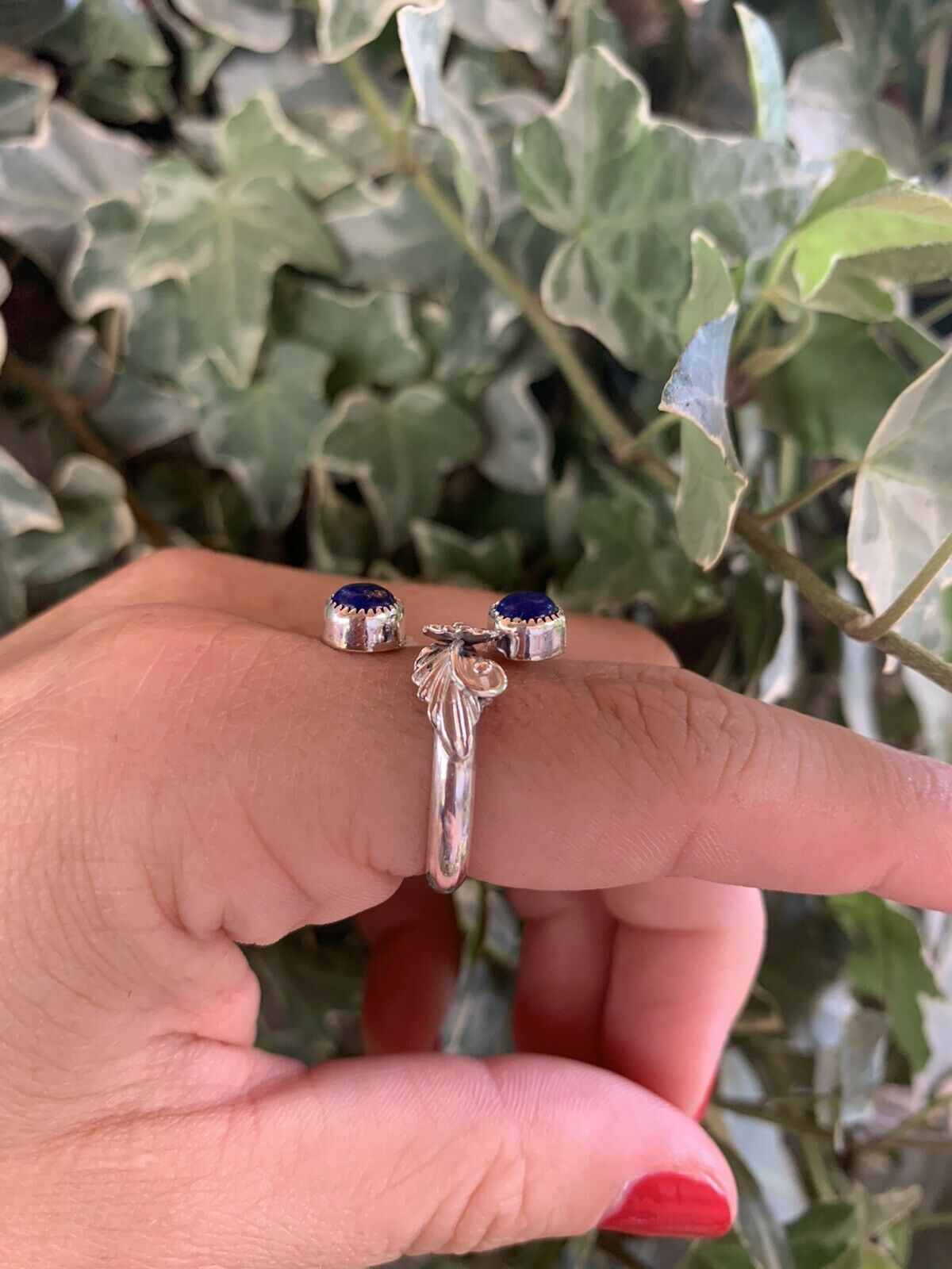 Handcrafted Lapis Sterling Silver Adjustable Flower Ring