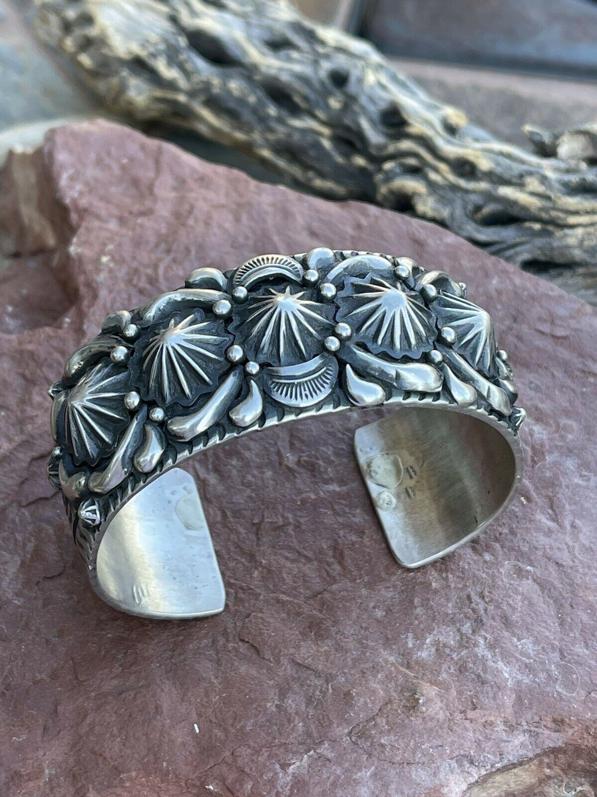 Handcrafted Becenti Southwest Sterling Silver Concho Cuff Bracelet