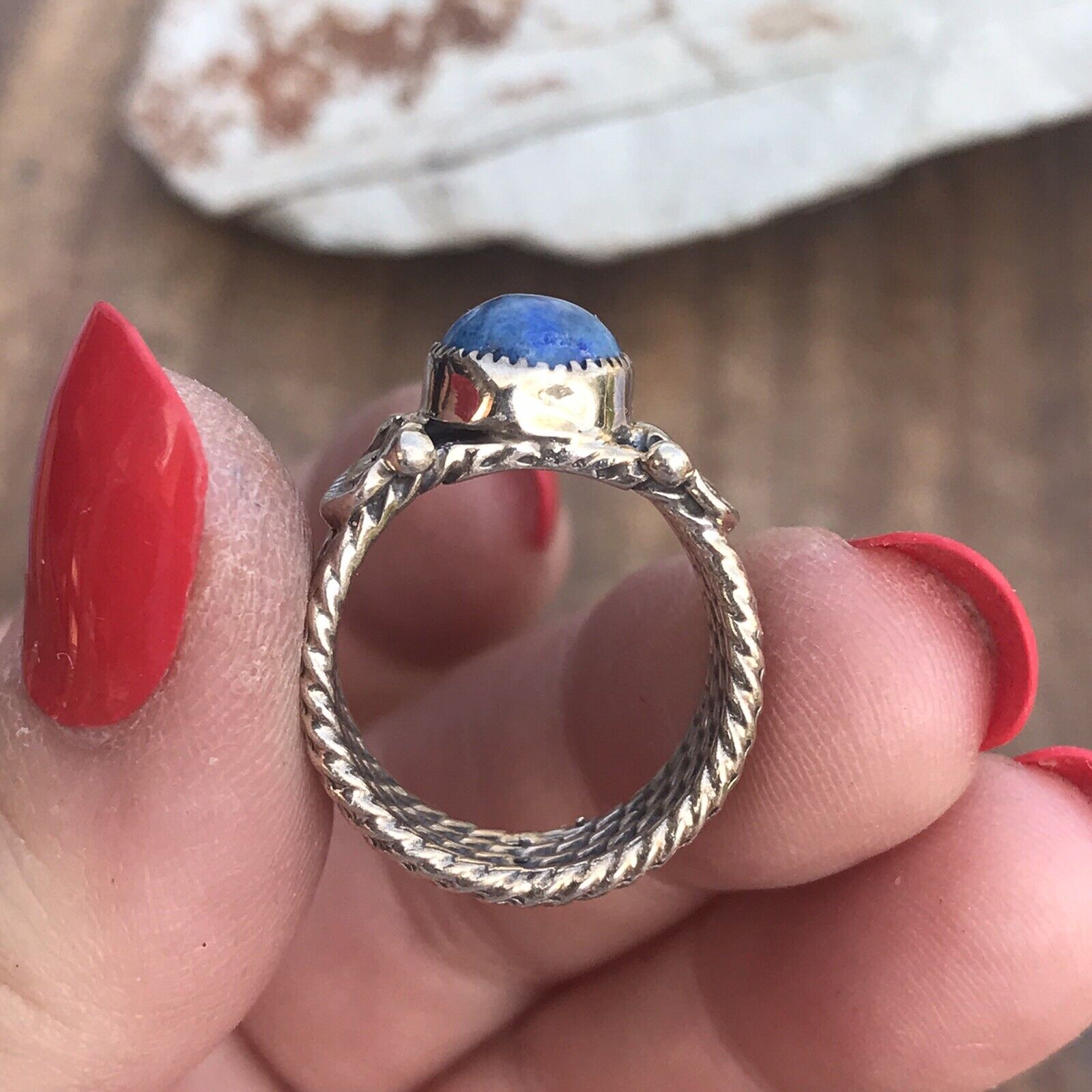 Handcrafted Sterling Silver Lapis Rope Cigar Band Ring