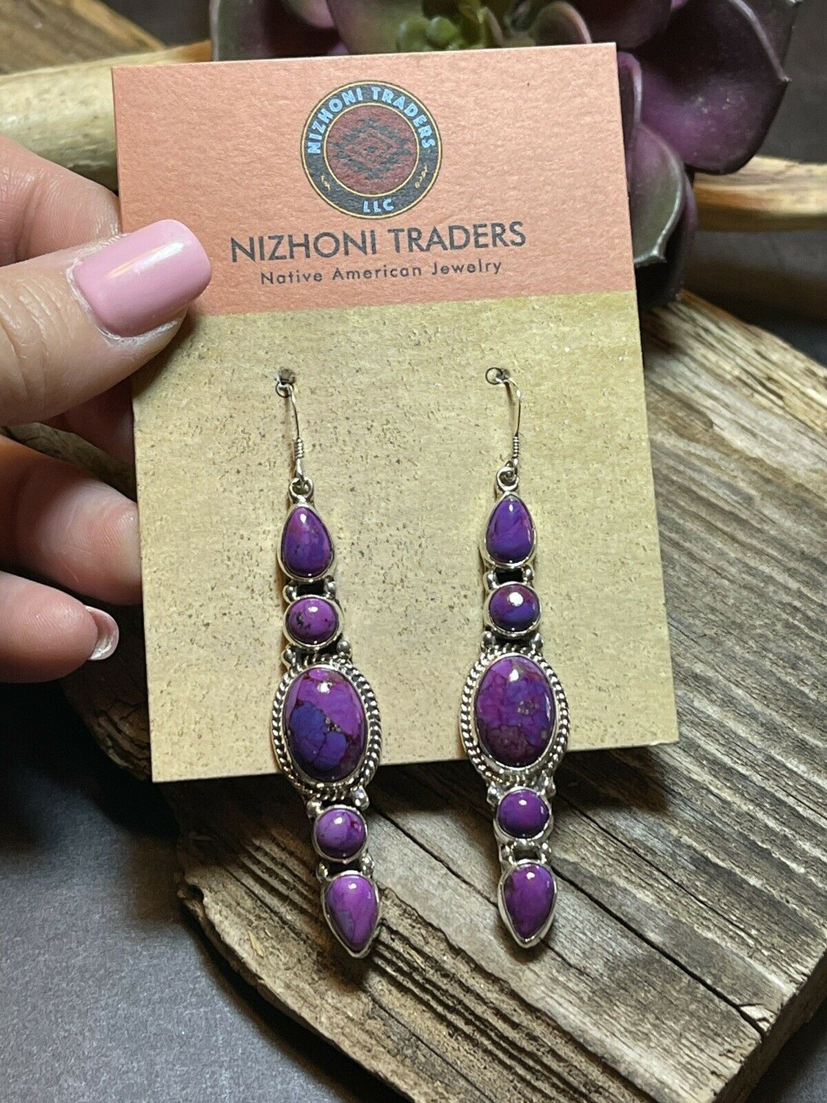 Handcrafted Sterling Silver Purple Mojave Dangle Fancy Earrings Signed