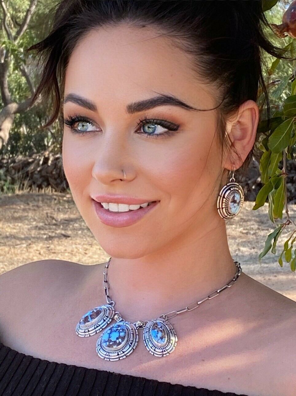 Handcrafted Golden Hills Turquoise & Sterling Silver Necklace Set by Larry Kaye