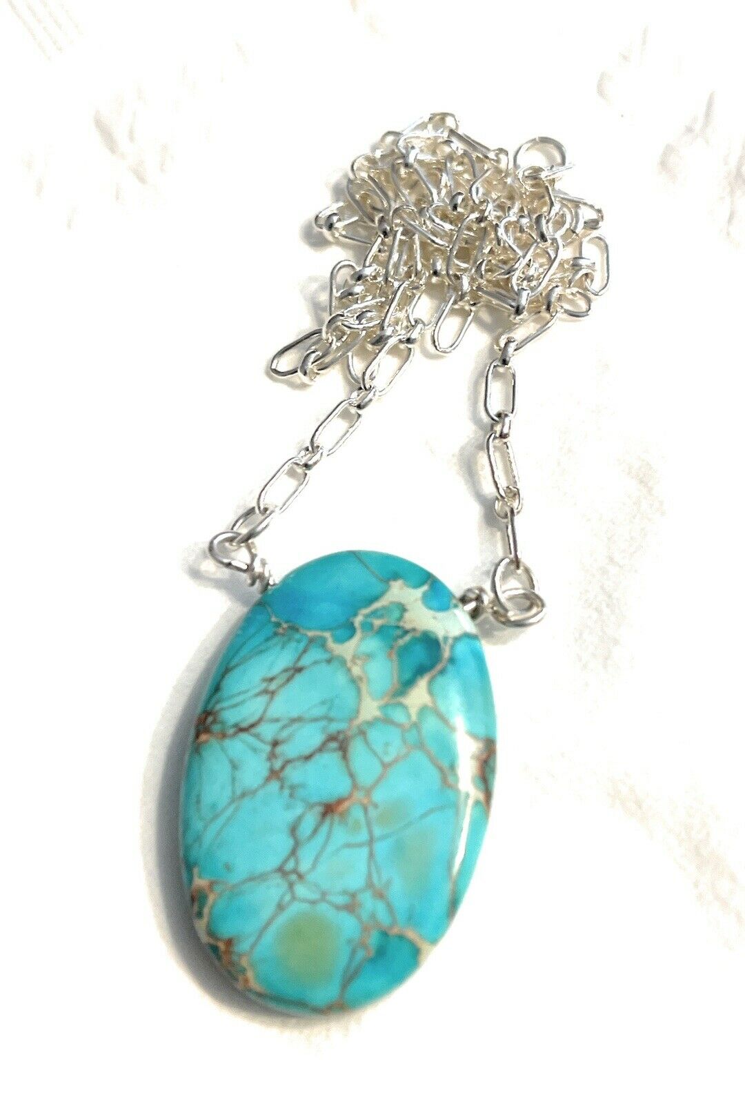 Handcrafted Kingman Turquoise & Sterling Silver Oval Necklace