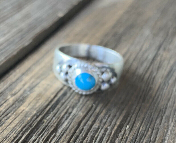 Handcrafted Turquoise & Stamped Sterling Silver Ring