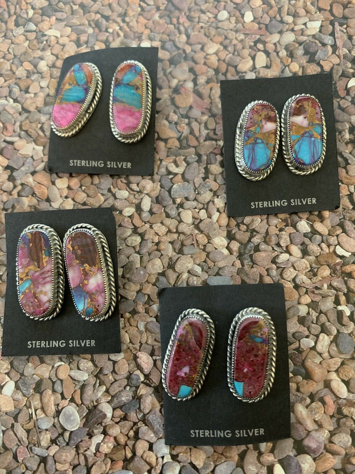 Handcrafted Pink Dream Mojave & Sterling Silver Oval Studs