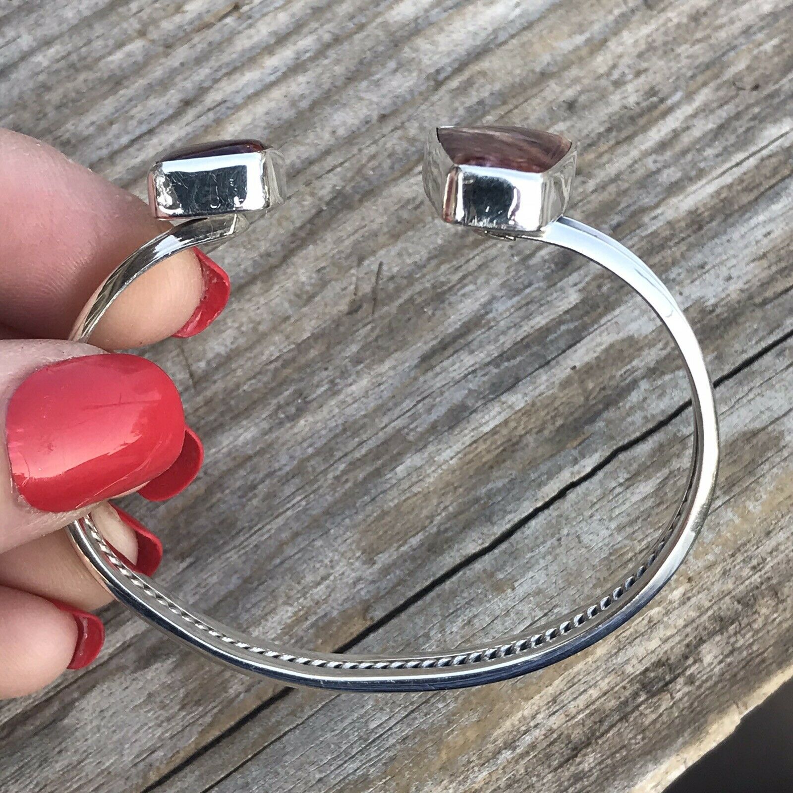 Handcrafted Floating Spiny Oyster Sterling Silver Cuff Bracelet Stamped