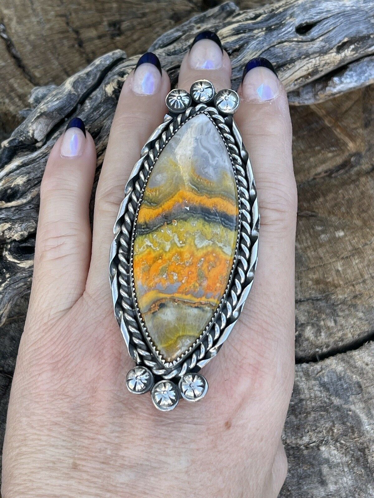 Handcrafted Sterling Silver Bumblebee Jumbo Ring Sz 8.5