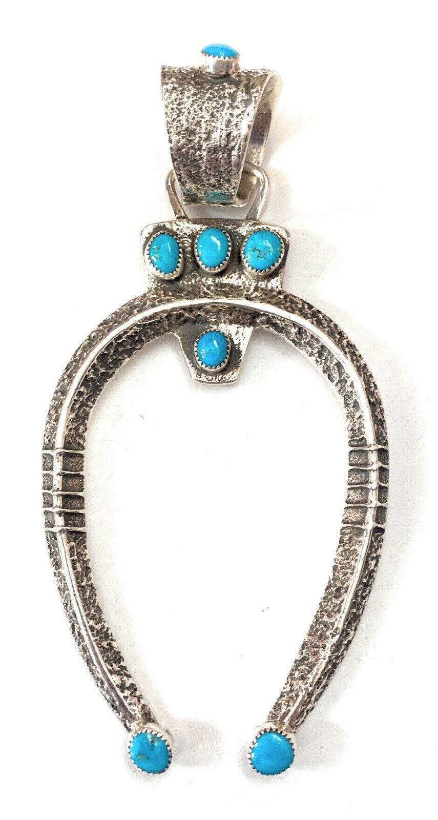 Handcrafted Sterling Silver & Kingman Turquoise Naja Pendant Signed