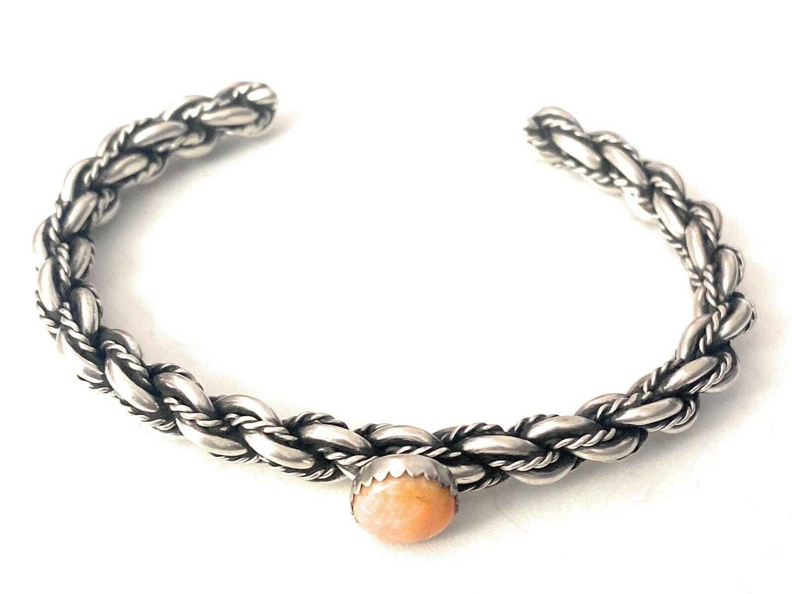 Handcrafted Sterling Cuff & Orange Spiny Twisted Cuff Bracelet