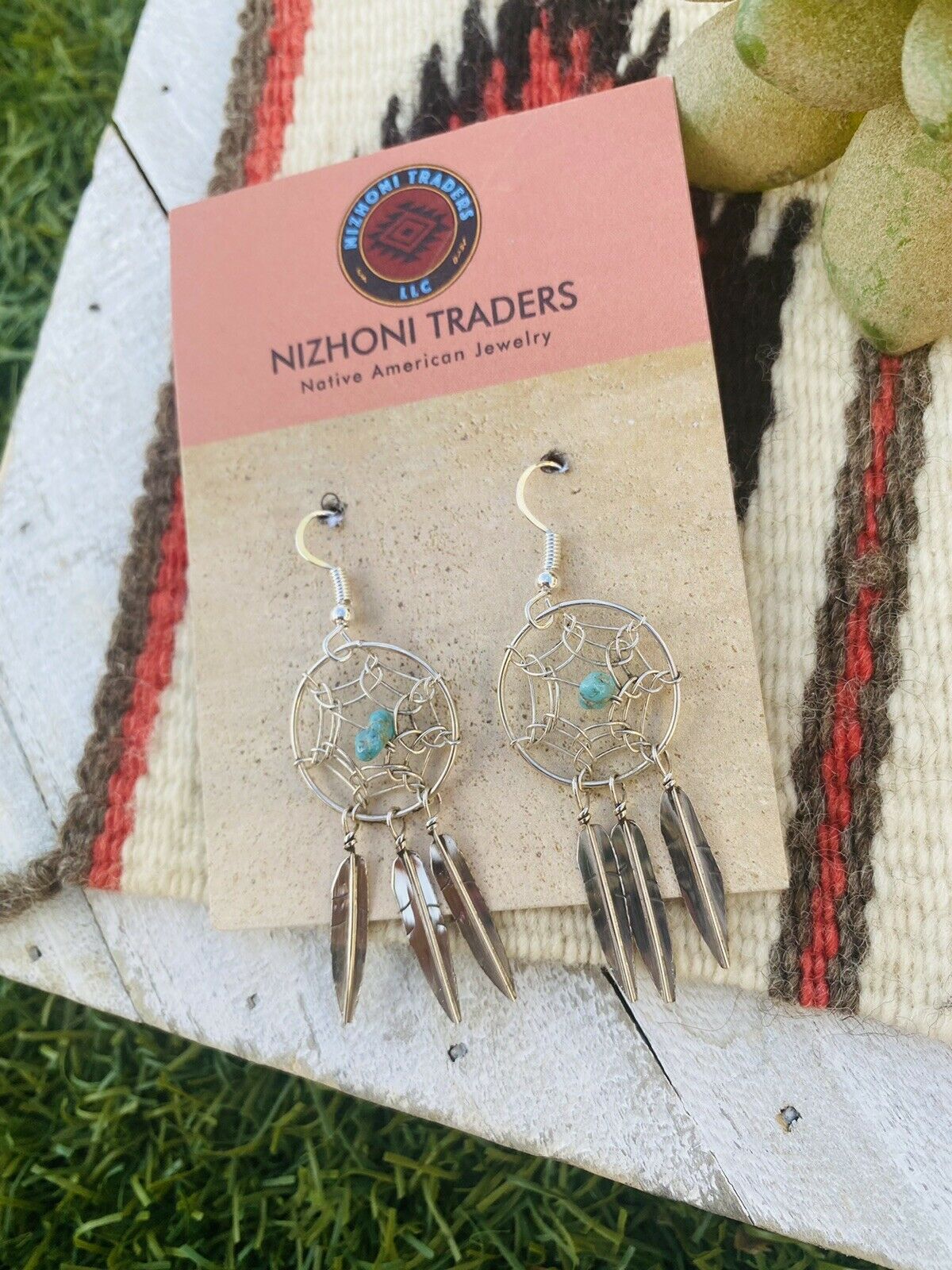 Handcrafted Sterling Silver & Dream Catcher Feather Dangle Earrings