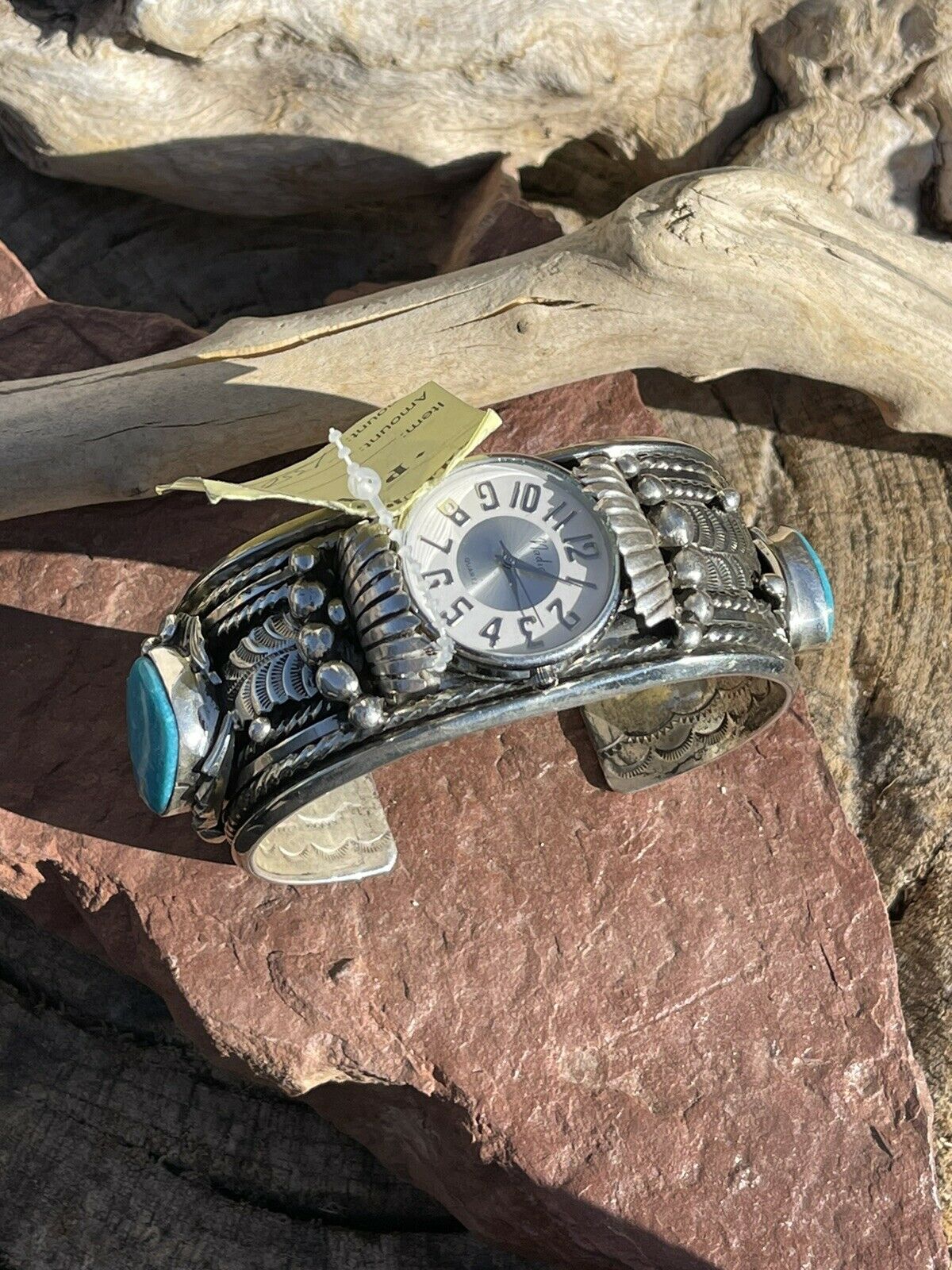 Handcrafted Vintage Sterling Silver & Kingman Turquoise Non Working Watch Bracelet