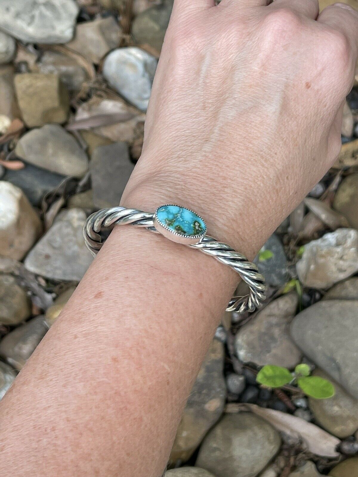 Handcrafted Sterling Sonoran Mountain Turquoise Rope Style Bracelet Cuff