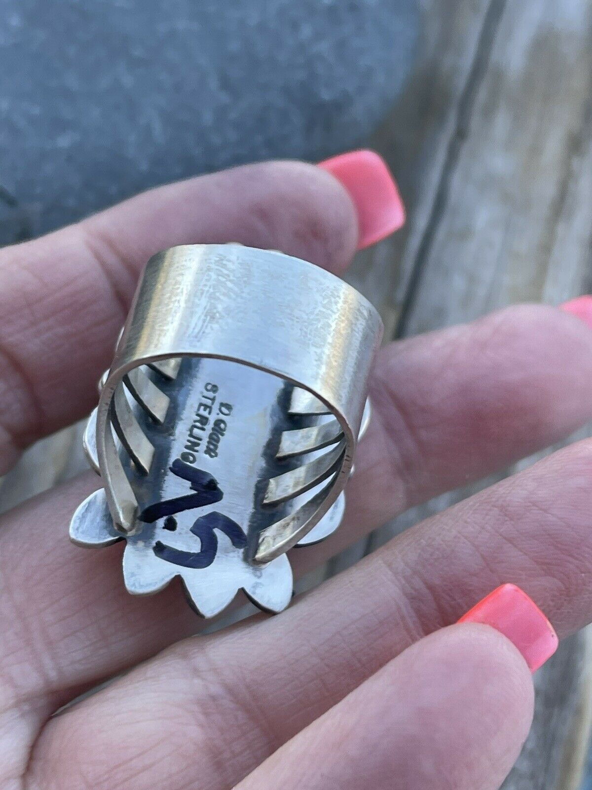 Navajo Sterling Kingman Web Turquoise & Red Coral Taos Collection Ring by Danny Clark, Sz 7.5