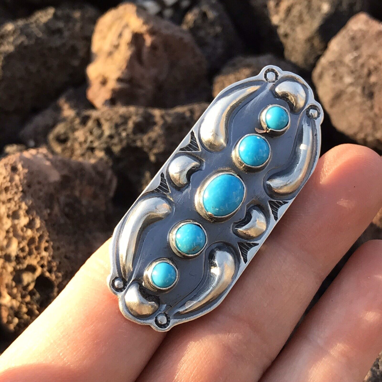Handcrafted Sterling Silver Turquoise 5 Stone Ring