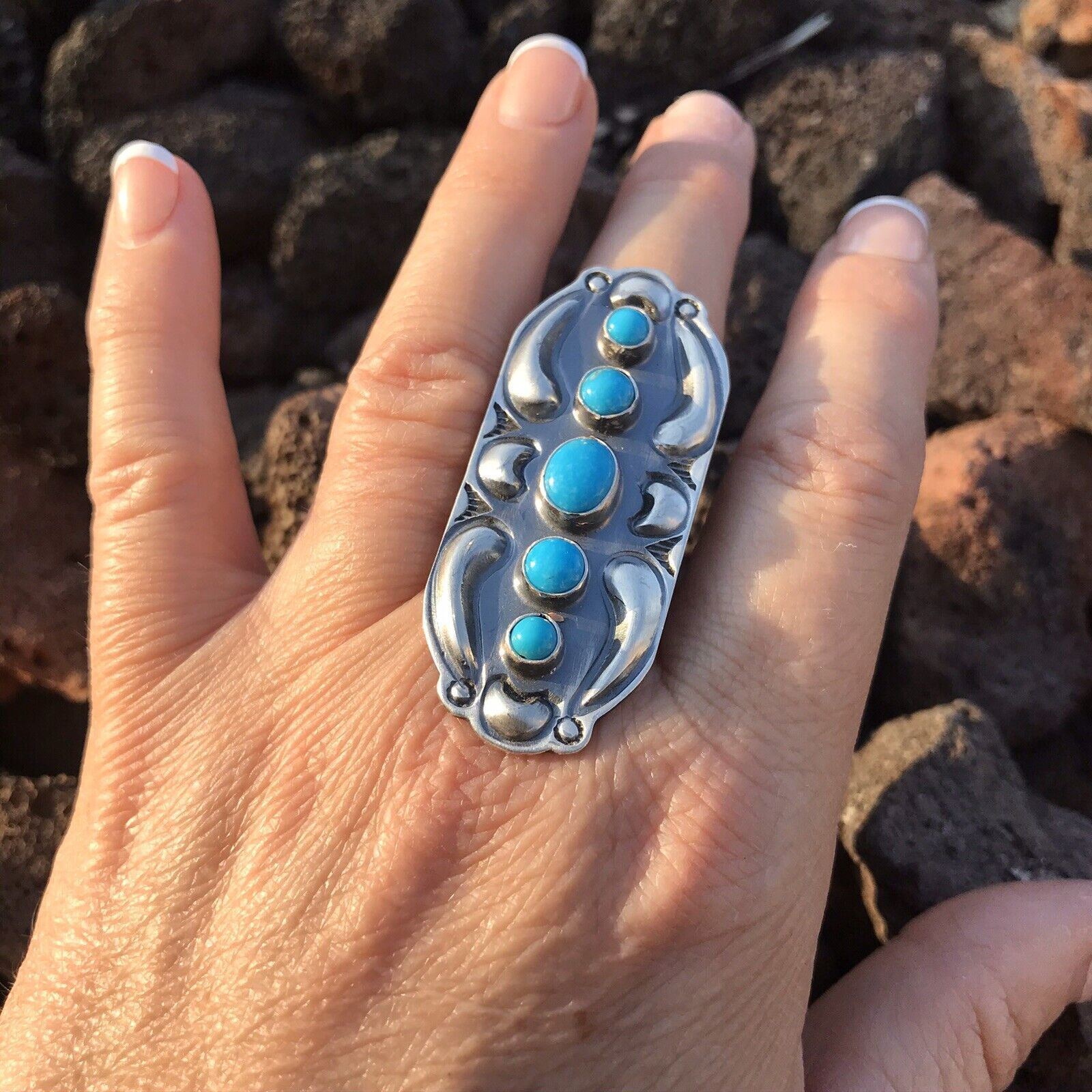 Handcrafted Sterling Silver Turquoise 5 Stone Ring