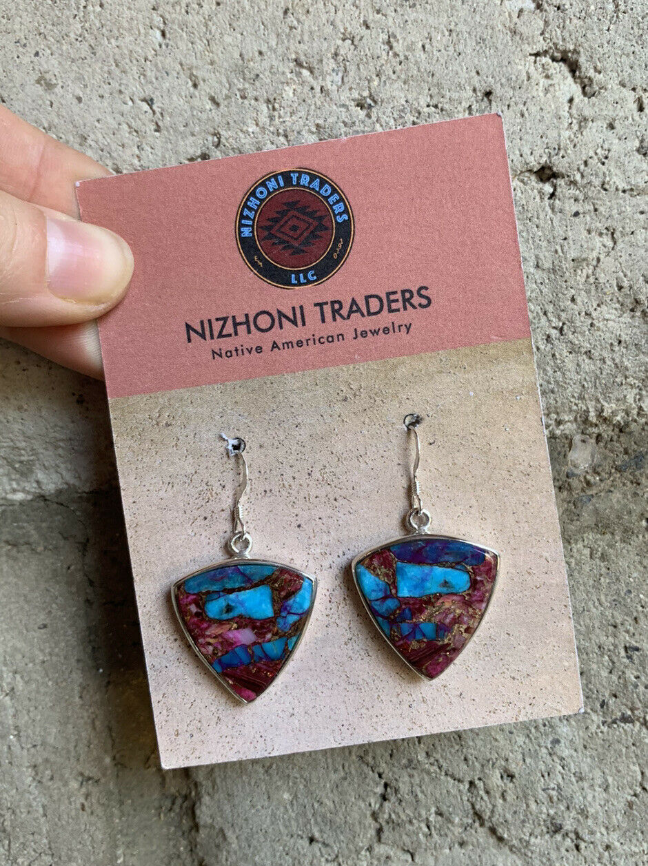 Handcrafted Pink Dream Mohave & Sterling Silver Slice of Pie Dangle Earrings