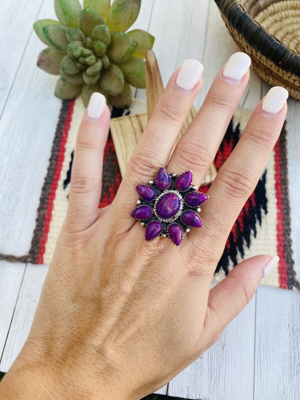 Handcrafted Sterling Silver & Purple Kingman Turquoise Cluster Ring
