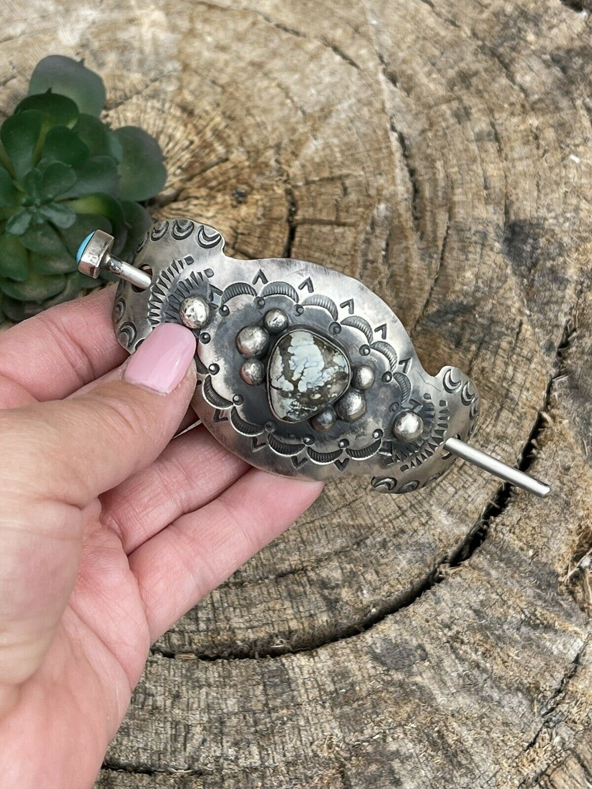 Handcrafted Sterling Silver Golden Hills Turquoise Southwest Hair Accessory