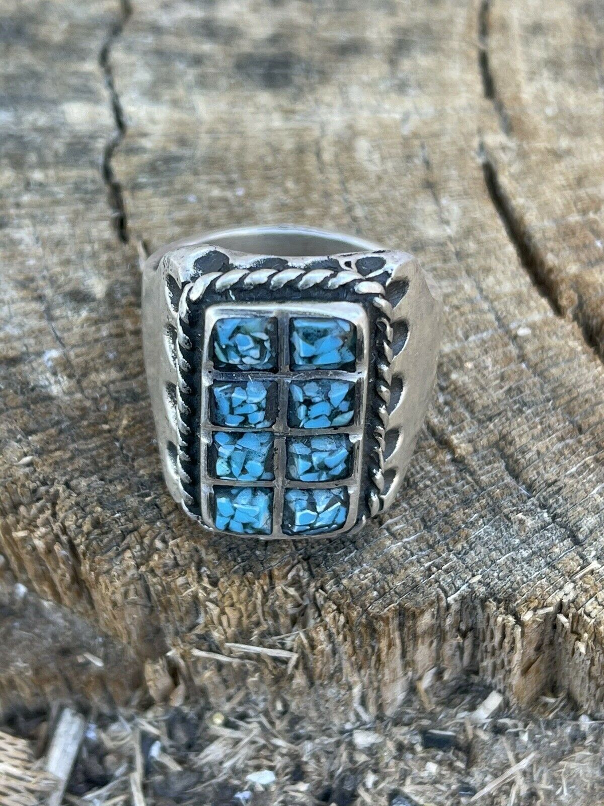 Handcrafted Unisex Turquoise Sterling Silver Statement Ring Sz 10.5