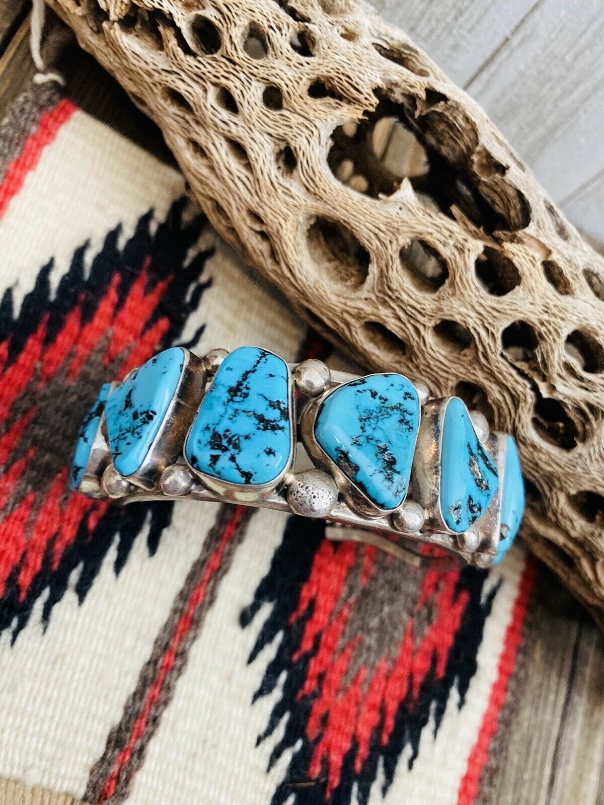Handcrafted Old Pawn Vintage Kingman Turquoise & Sterling Silver Cuff Bracelet /