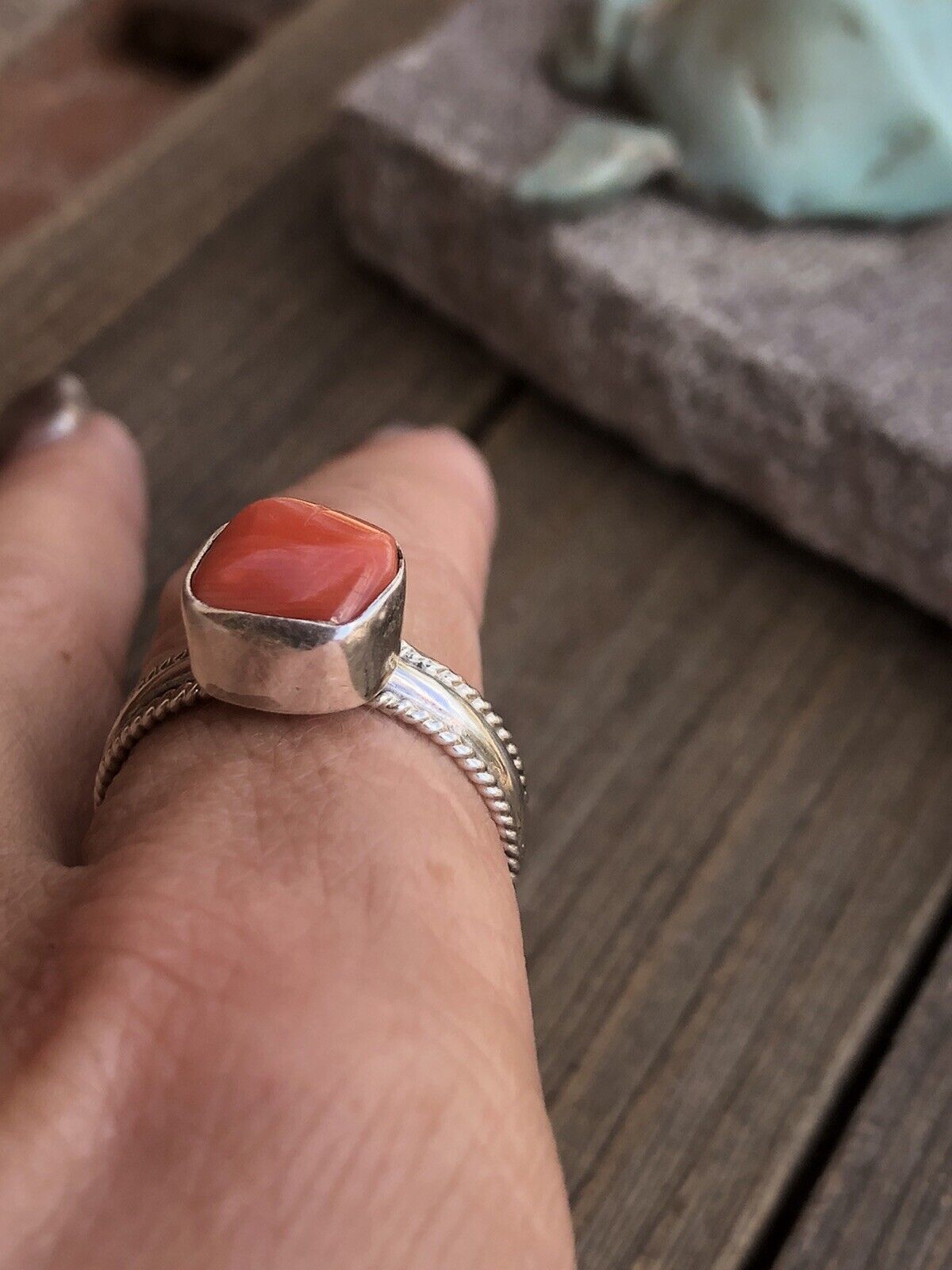 Handcrafted Natural Coral & Sterling Silver ring