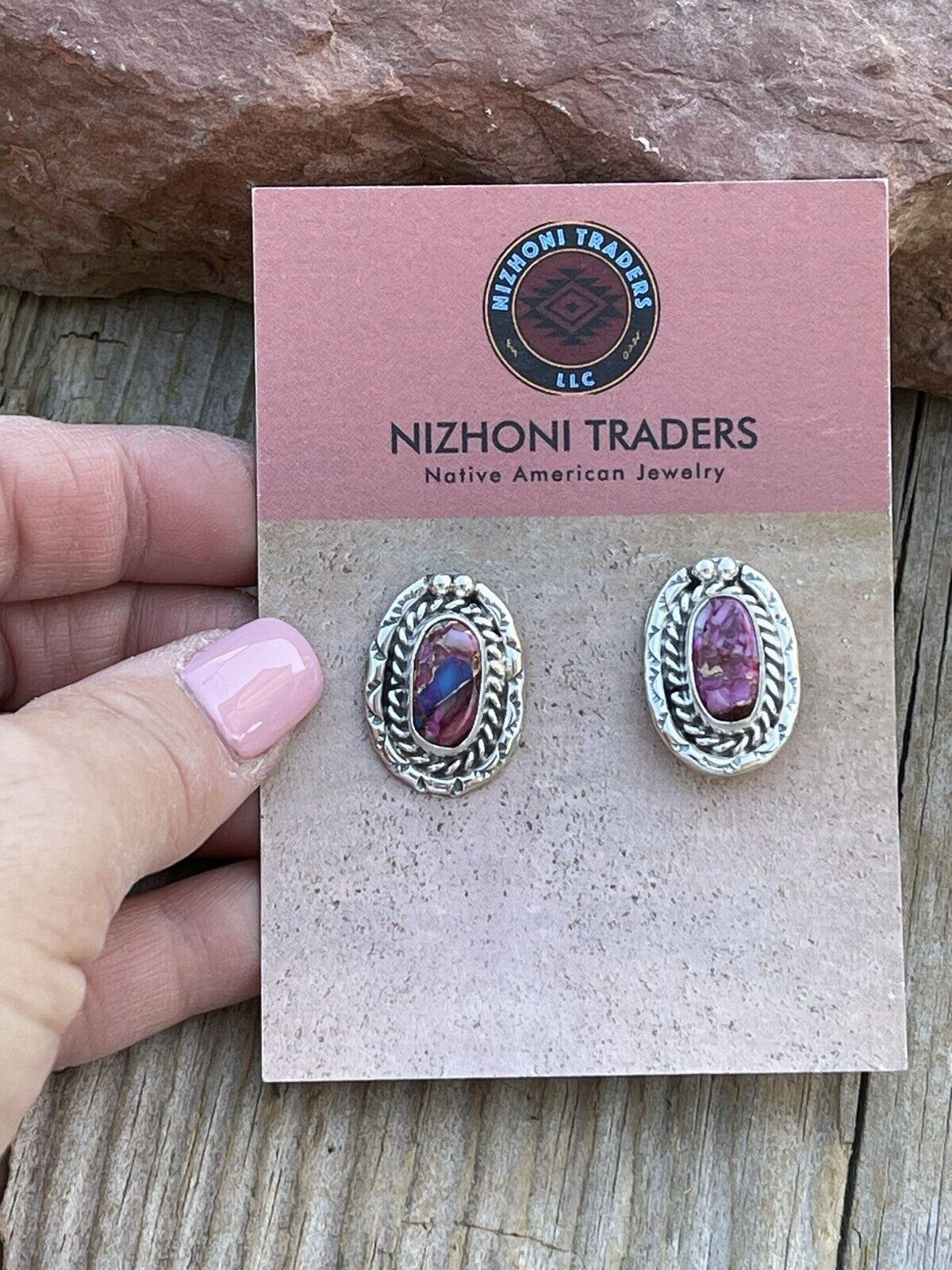 Handcrafted Pink Dream Mojave & Sterling Silver oval Stud Earrings