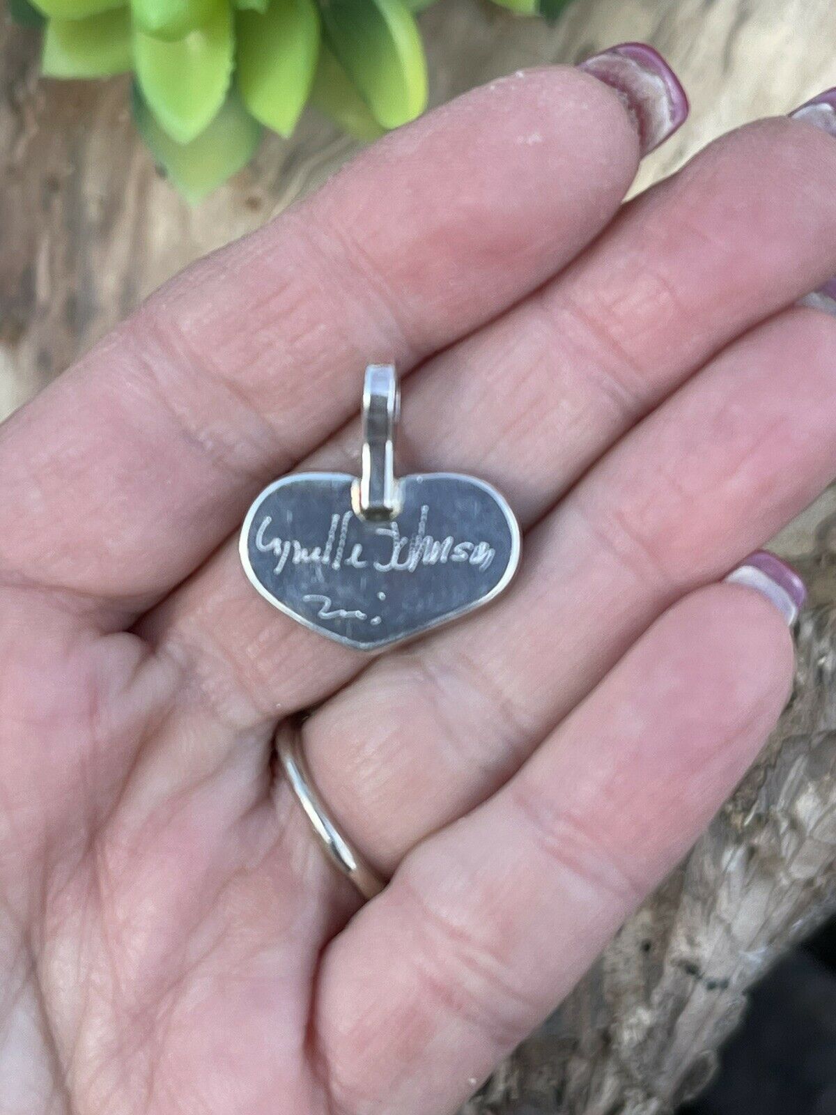 Zuni Iridescent Blue & White Opal & Sterling Silver Heart Pendant