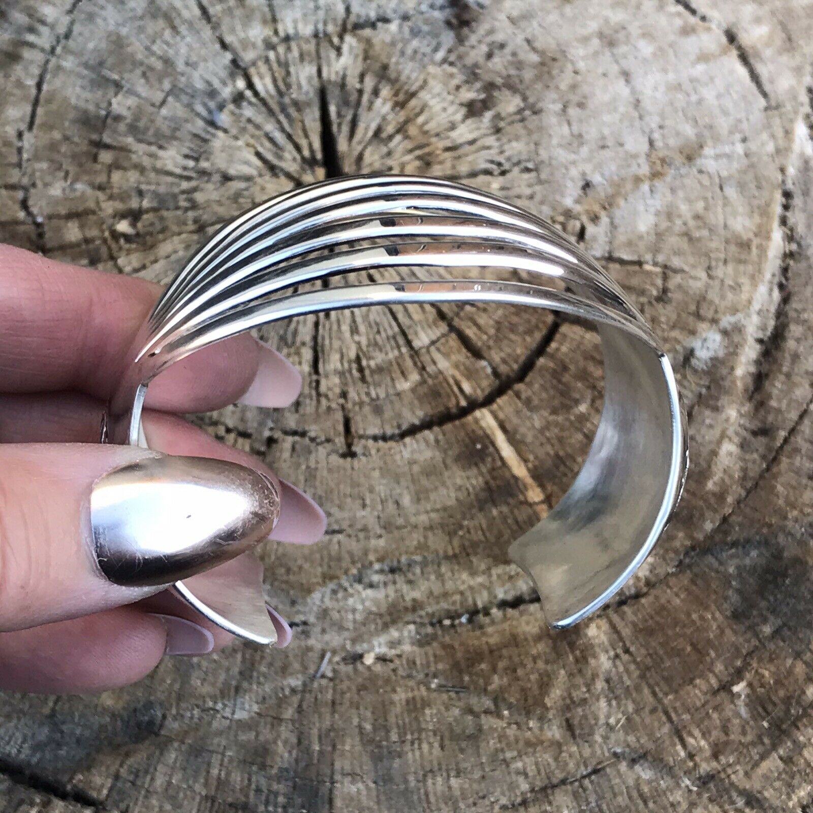 Handcrafted Sterling Silver Hand Stamped Bracelet Cuff Signed GS