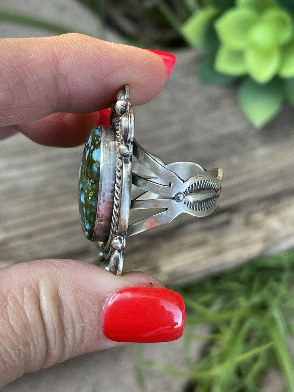 Handcrafted Sonoran Mountain Turquoise & Sterling Silver Statement Ring Sizes 7.5