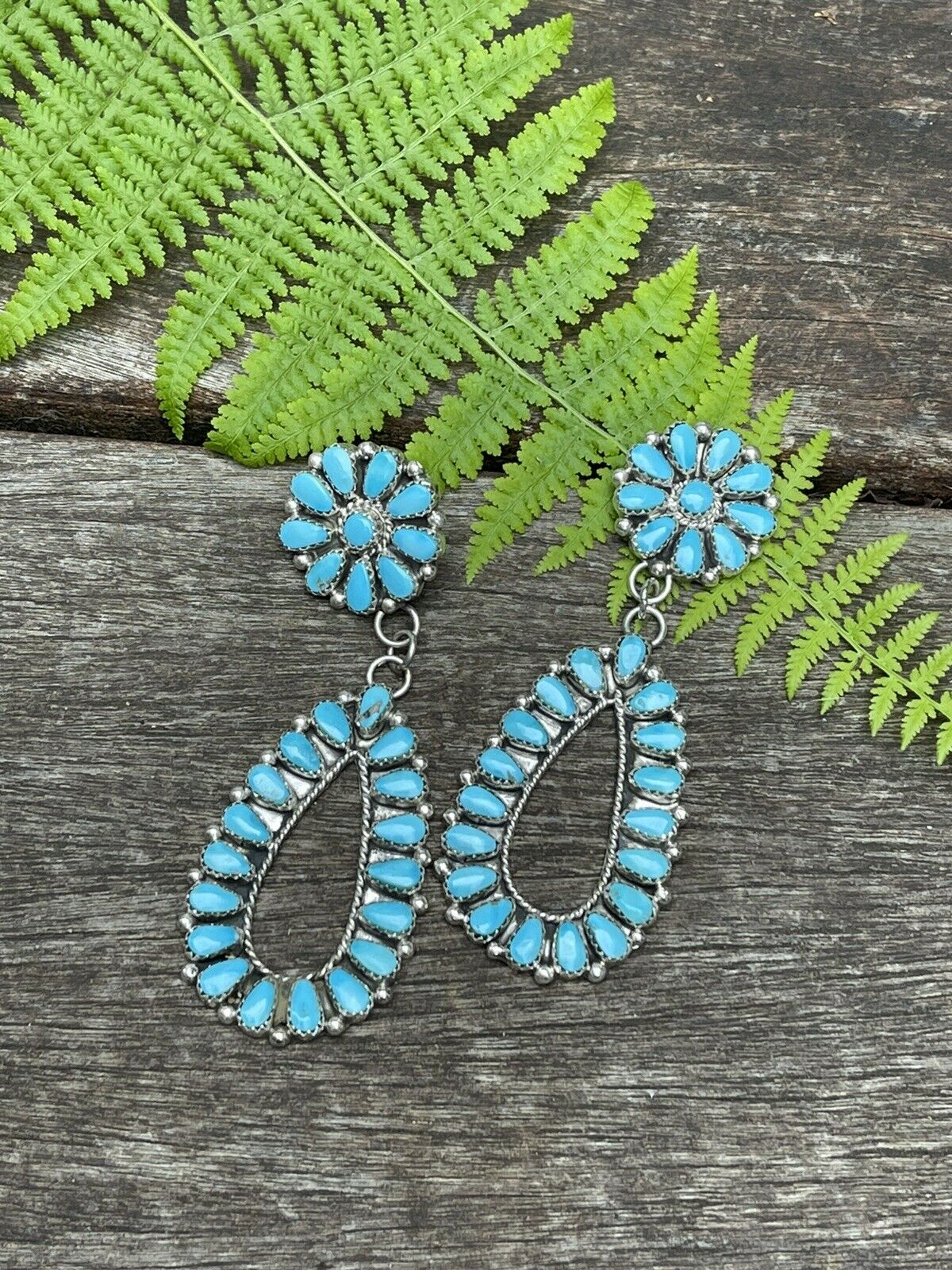 Handcrafted Natural Sleeping Beauty Turquoise Sterling Dangle Earrings artist AJW