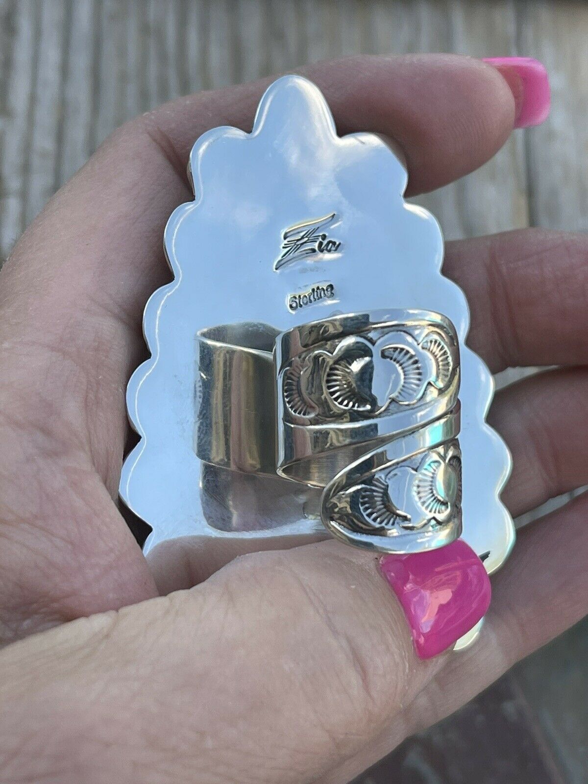 Handcrafted Cluster Fox Turquoise Spiny Sterling Silver Ring Sz Is Adjustable