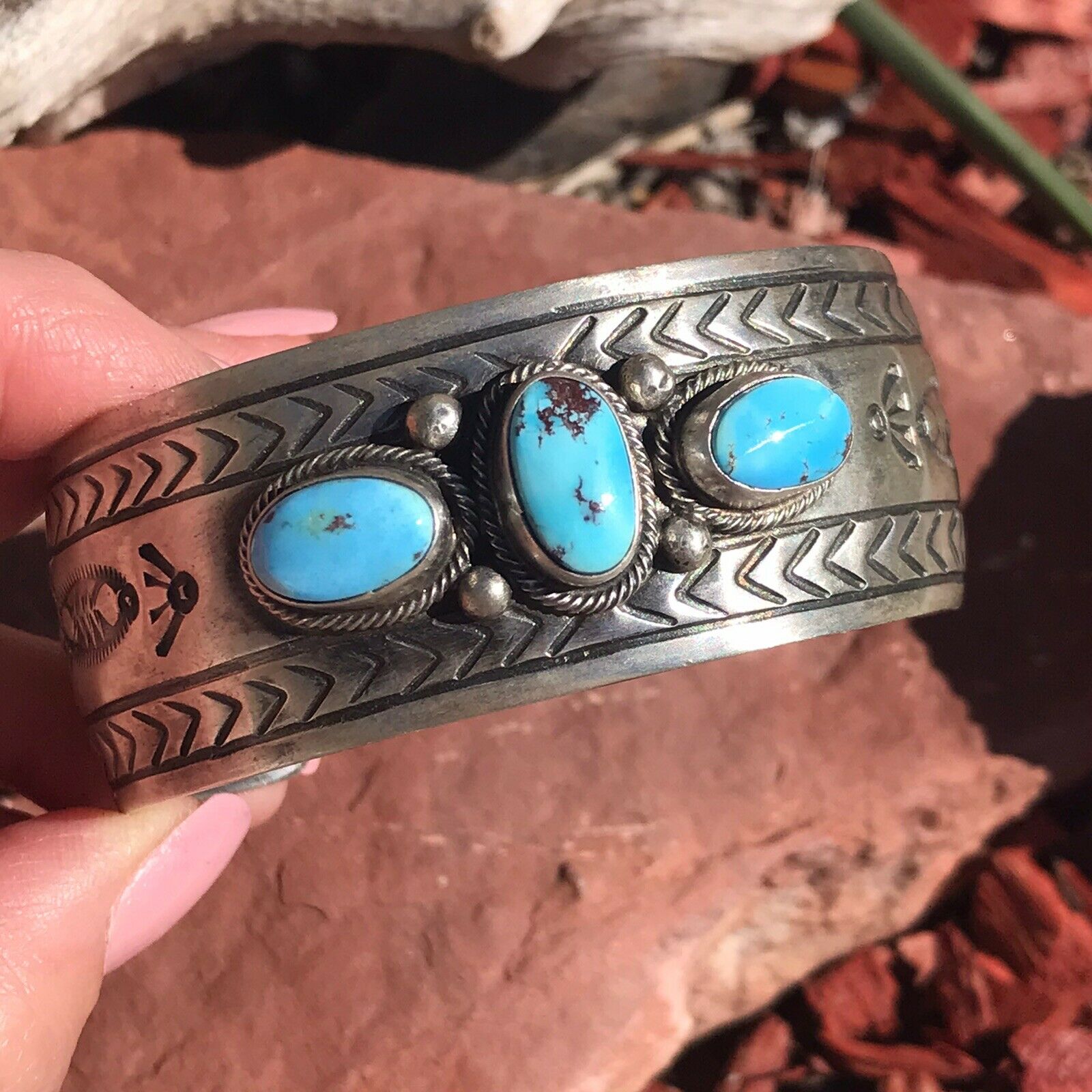 Handcrafted Golden Hill Turquoise & Sterling Silver Cuff /