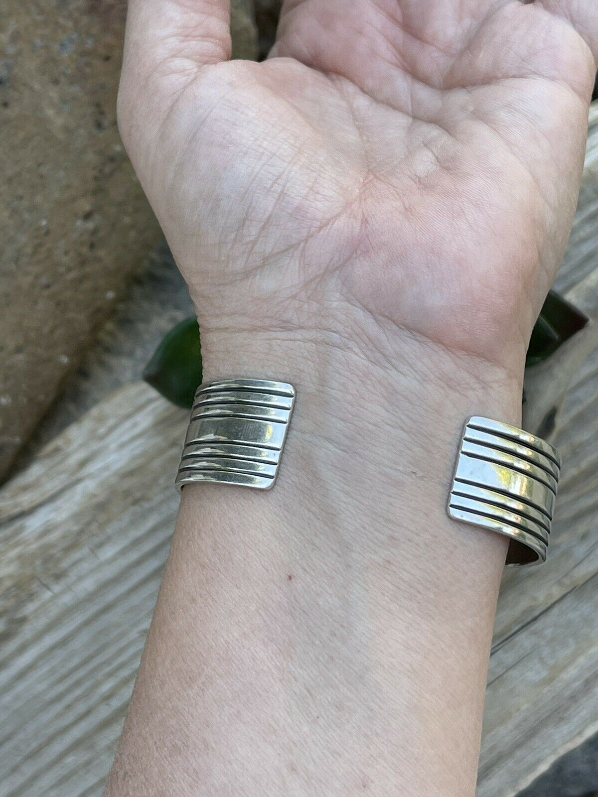 Handcrafted Sterling & Kingman Turquoise Stacker Cuff Bracelet Artist R. Bennett /