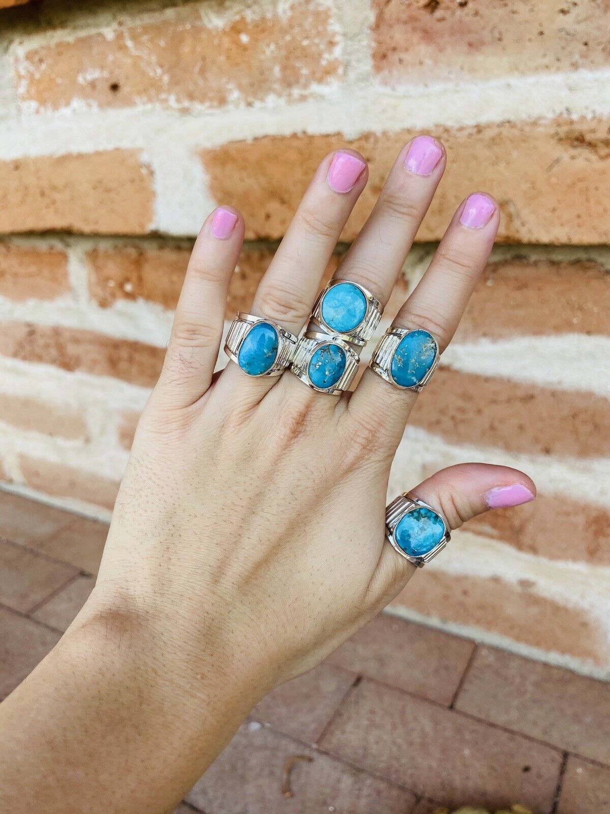 Handcrafted Sterling Silver & Royston Turquoise Cigar Band Rings