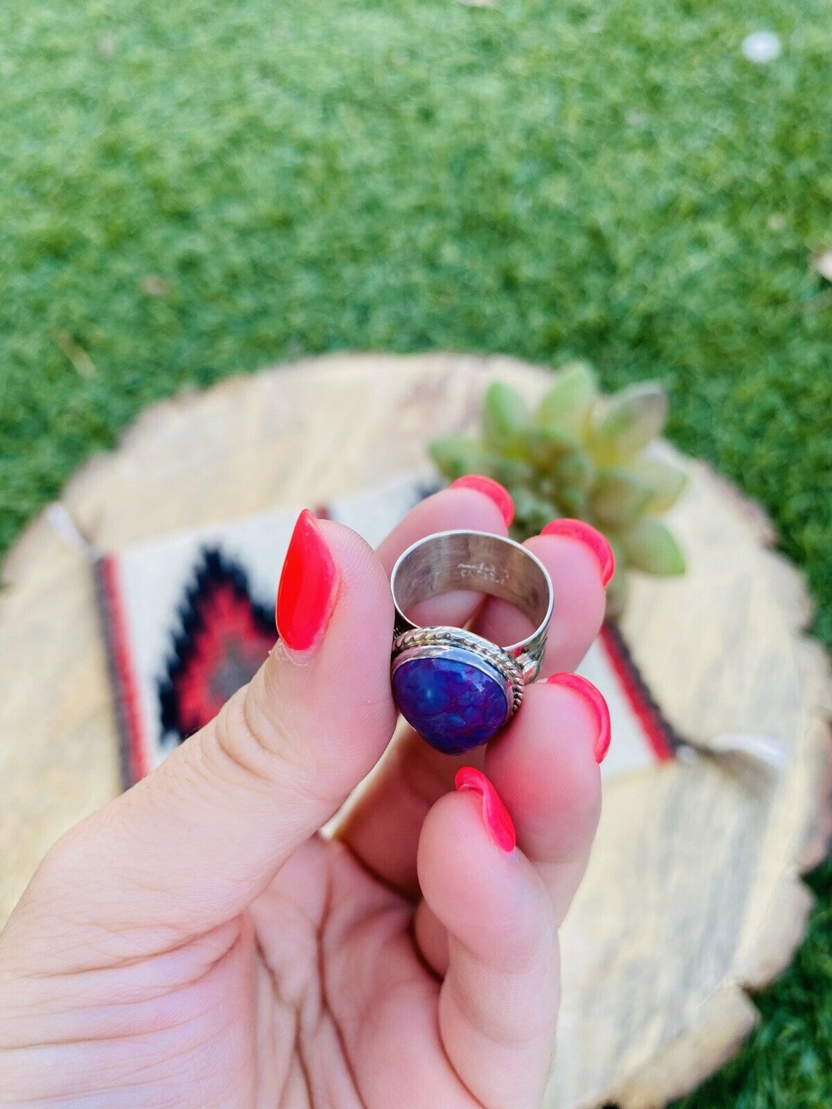 Handcrafted Purple Kingman Turquoise & Sterling Silver Ring Size 5.5