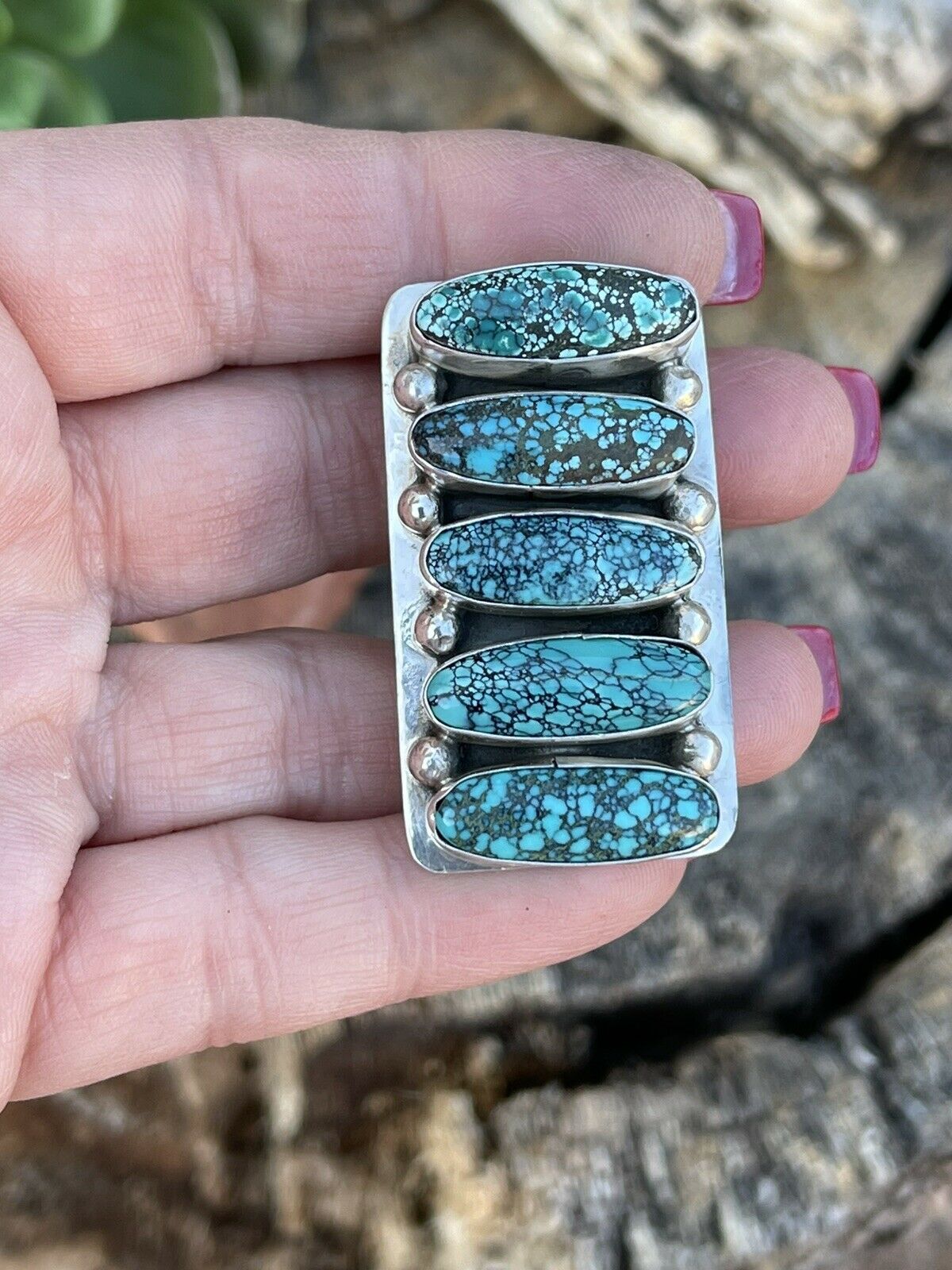 Handcrafted Blue Oval Turquoise & Sterling Silver Ring Sz 8 Signed