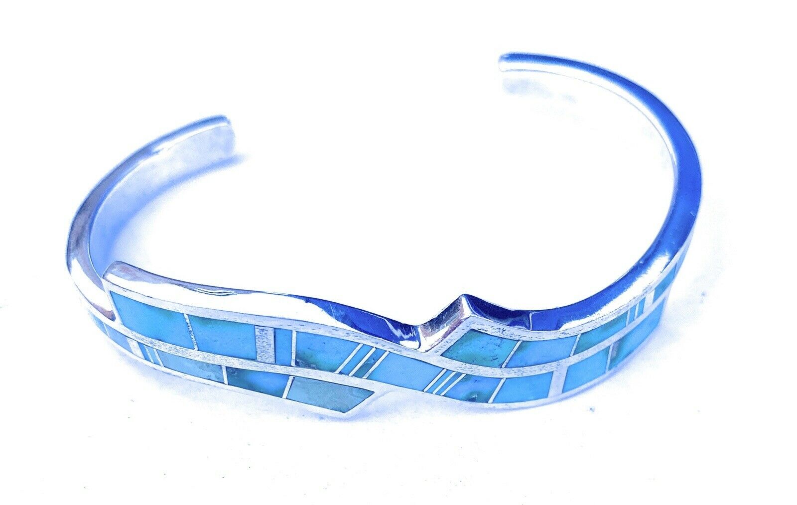 Handcrafted Sonoran Mountain Turquoise & Sterling Silver Inlay Cuff Bracelet /