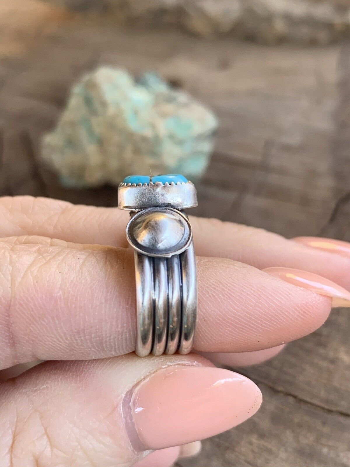 Handcrafted Turquoise & Sterling Silver 4 Row Ring