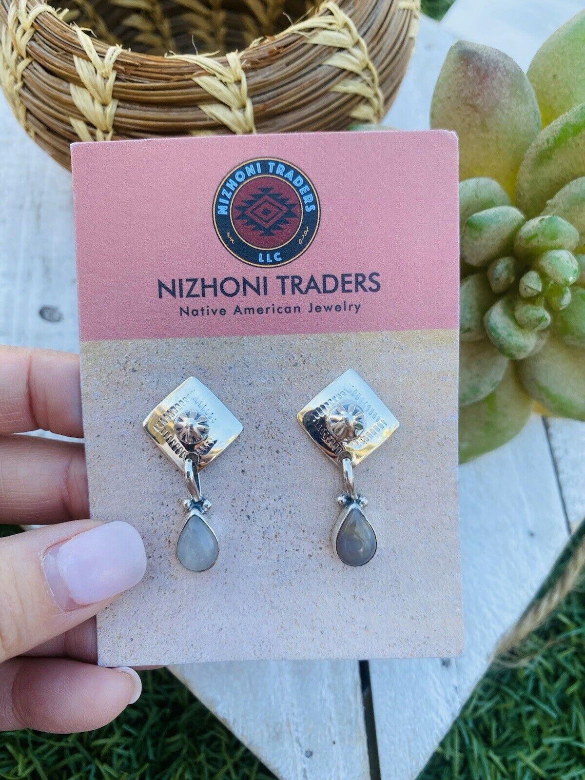 Sterling Silver & Rhodochrosite Stone Dangle Earrings