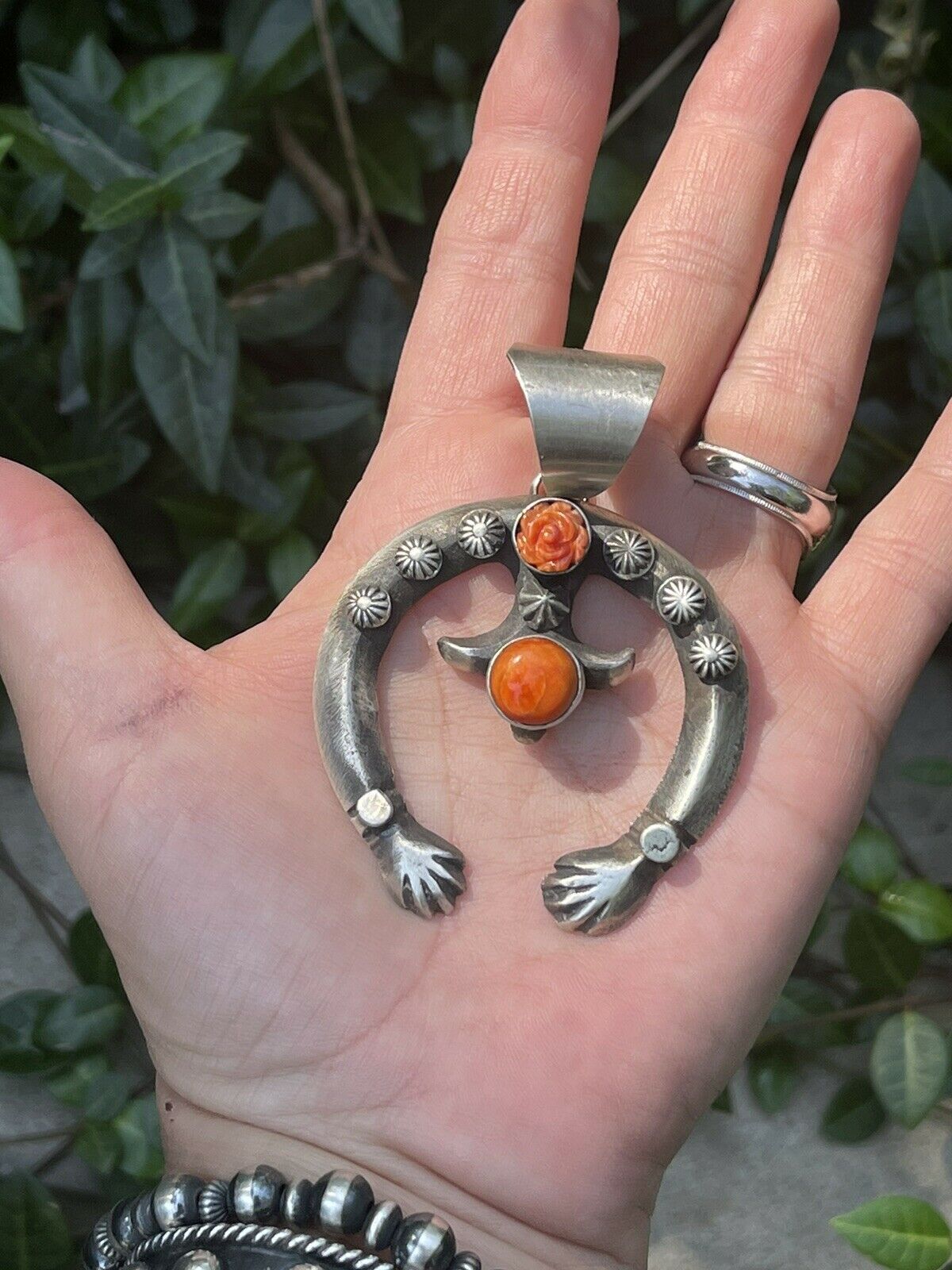 Handcrafted Sterling Silver Rose Spiny Naja Pendant Signed By Chimney Butte