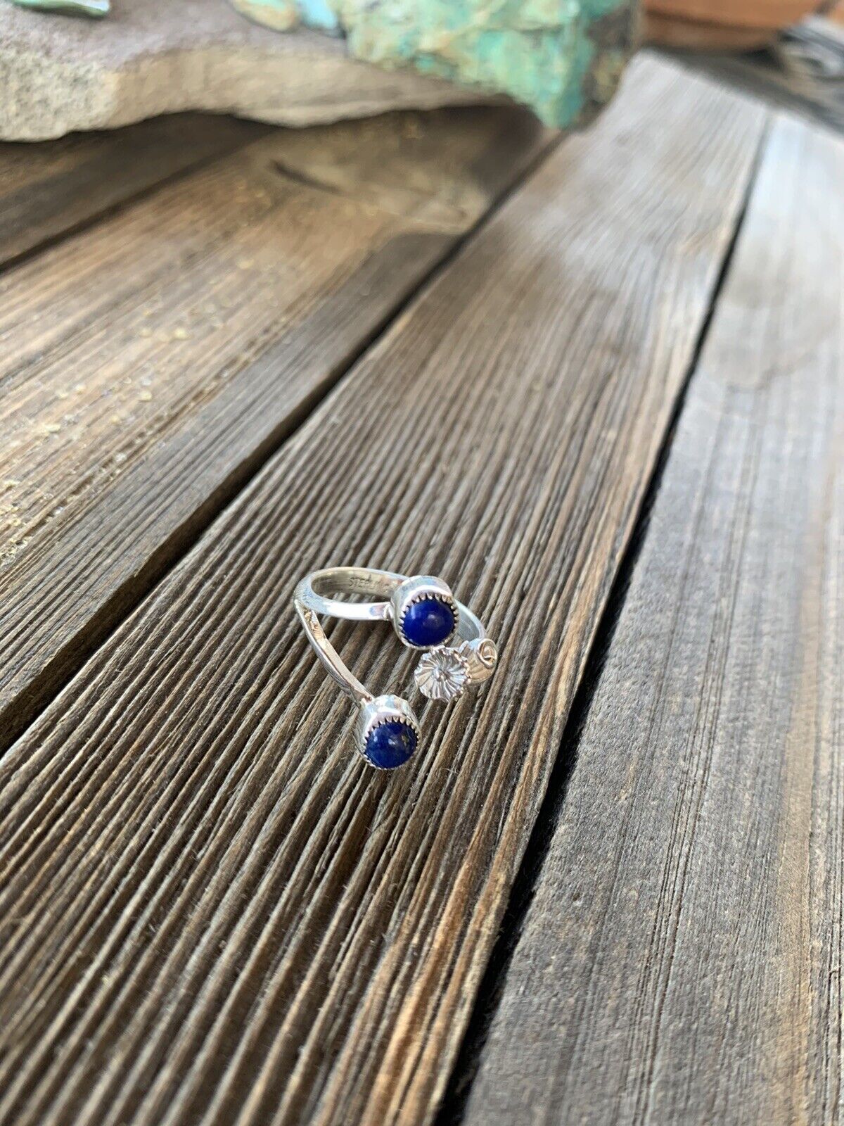 Handcrafted Lapis Sterling Silver Adjustable Flower Ring