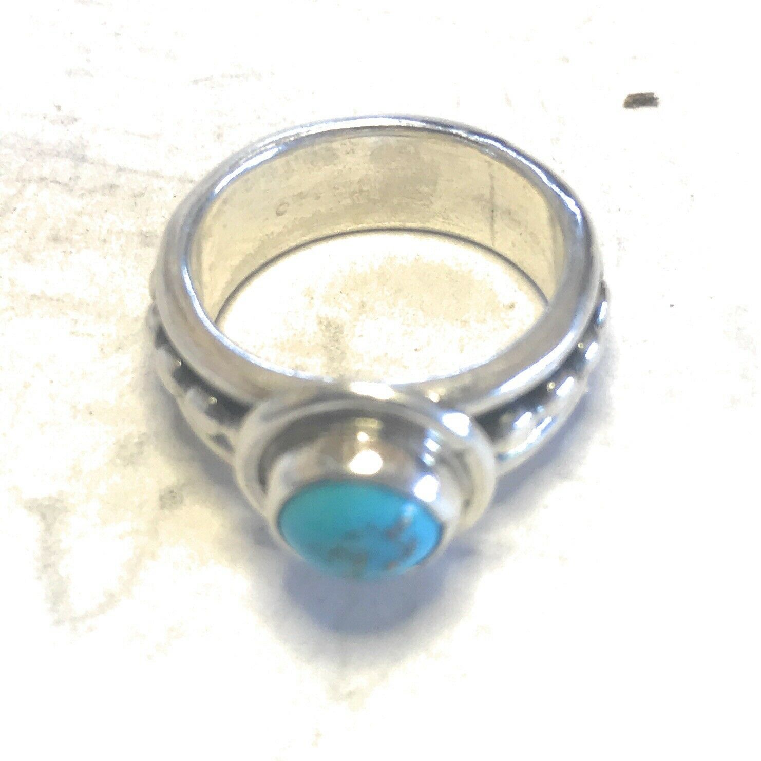 Handcrafted Kingman Turquoise & Sterling Silver Dotted Band Ring