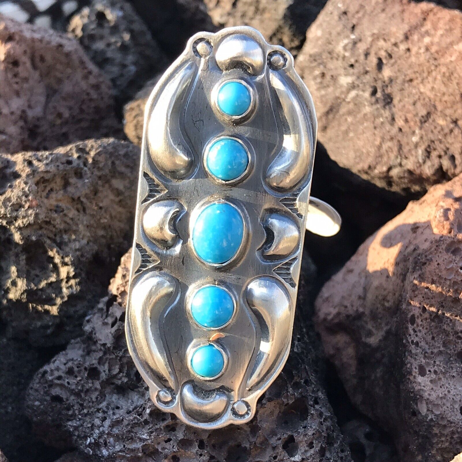 Handcrafted Sterling Silver Turquoise 5 Stone Ring