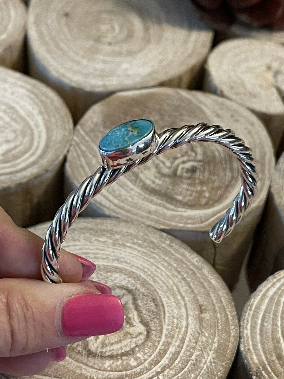 Handcrafted Sterling Sonoran Mountain Turquoise Southwest Rope Bracelet Cuff