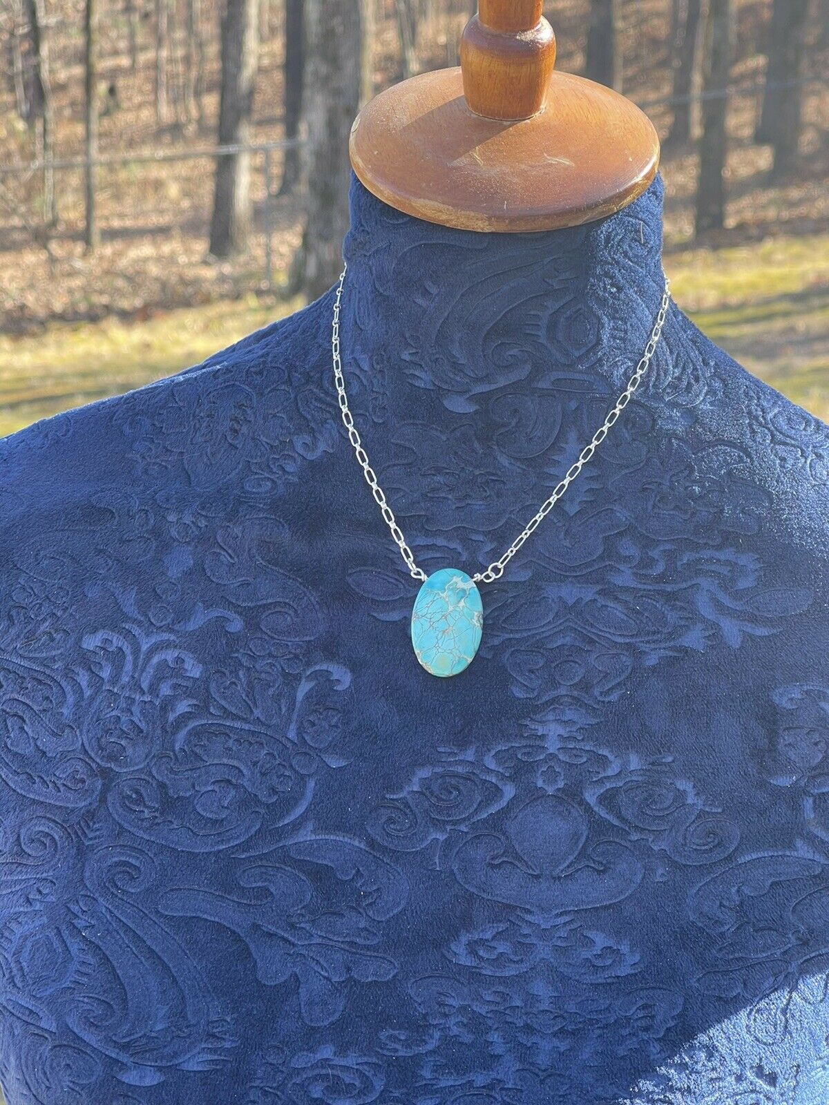 Handcrafted Kingman Turquoise & Sterling Silver Oval Necklace